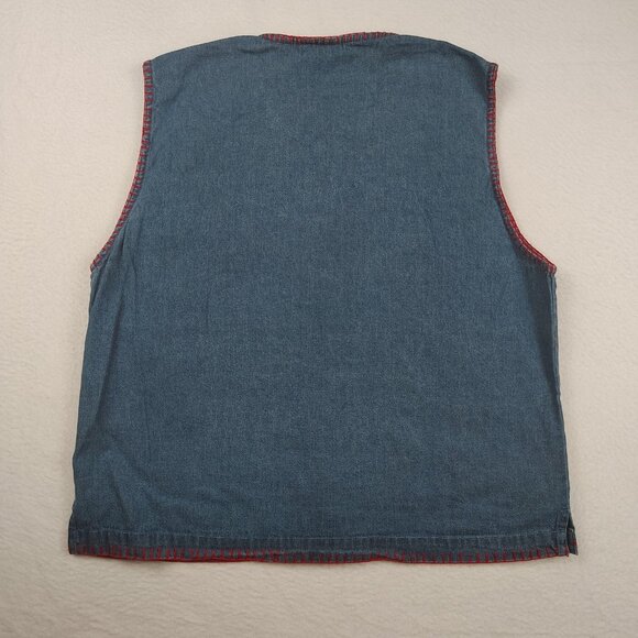 VTG New Direction Denim Vest Womens sz L Christmas Angel Embroidered - Picture 2 of 10